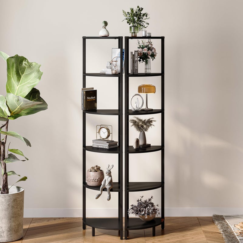 IRCPEN 6 Tier Corner Shelf 63.1" Tall Corner Shelves Stand Ladder Shelf Standing Bookshelf Organizer Display Rack Bookcase Plant Stand Industrial Rustic Style for Living Room Bedroom Black CS-001BW - Image 4