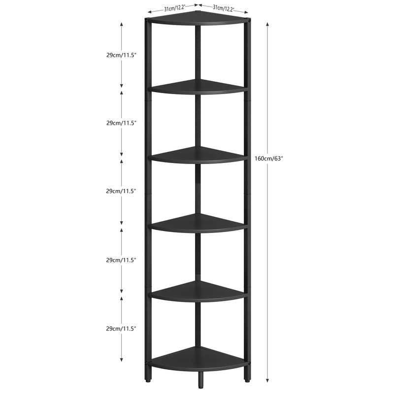 IRCPEN 6 Tier Corner Shelf 63.1" Tall Corner Shelves Stand Ladder Shelf Standing Bookshelf Organizer Display Rack Bookcase Plant Stand Industrial Rustic Style for Living Room Bedroom Black CS-001BW - Image 3