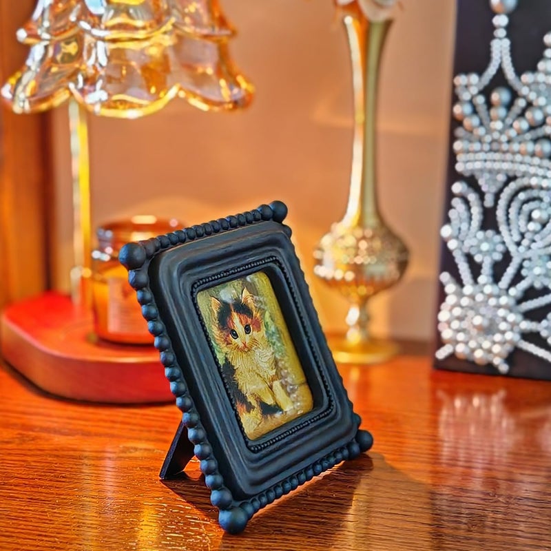 SIKOO Small Vintage Picture Frame 3x3 Black Antique Ornate Photo Frame Square with Bead for Tabletop and Wall Mount Display Vintage Gothic Wall Decor Art Gallery - Image 3