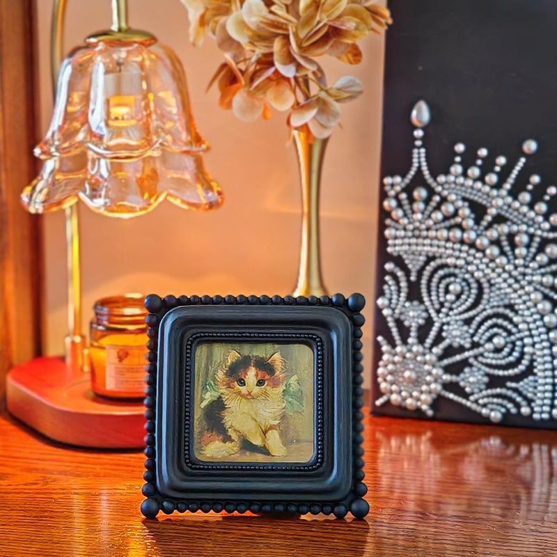 SIKOO Small Vintage Picture Frame 3x3 Black Antique Ornate Photo Frame Square with Bead for Tabletop and Wall Mount Display Vintage Gothic Wall Decor Art Gallery - Image 2