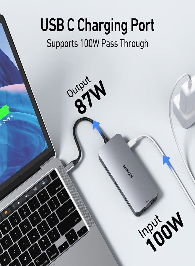 Mokin USB C Docking Station Dual DisplayPort, 8 in 1 USB Hub with 2 DP, HDMI, VGA, USB C 2.0, A 2.0, PD Charging Port, Multi Monitor Adapter for Dell/HP/Lenovo Laptops - Image 3
