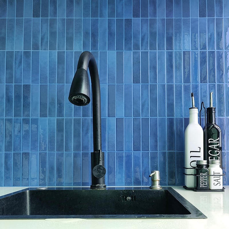 Alwayspon 10 Sheets 3D Peel and Stick PVC Backsplash Tiles, 12"x12" Self-Adhesive Wallpaper Wall Tile Stickers Stick on Subway Tiles for Kitchen Bathroom, Dark Blue - Image 2