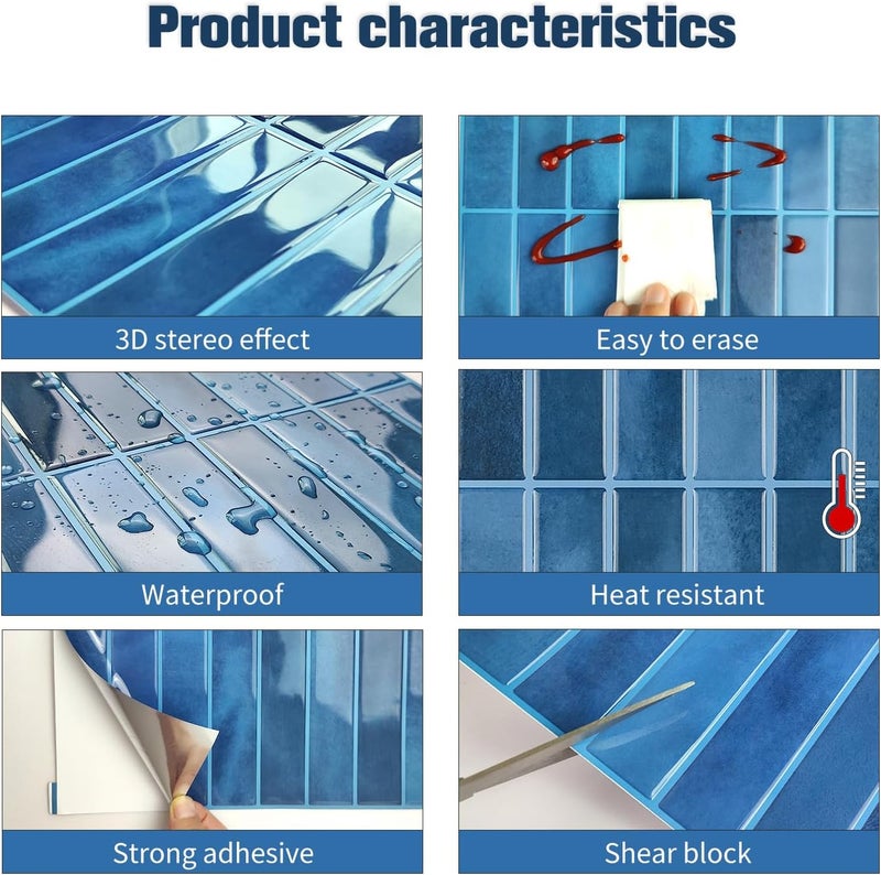Alwayspon 10 Sheets 3D Peel and Stick PVC Backsplash Tiles, 12"x12" Self-Adhesive Wallpaper Wall Tile Stickers Stick on Subway Tiles for Kitchen Bathroom, Dark Blue - Image 4