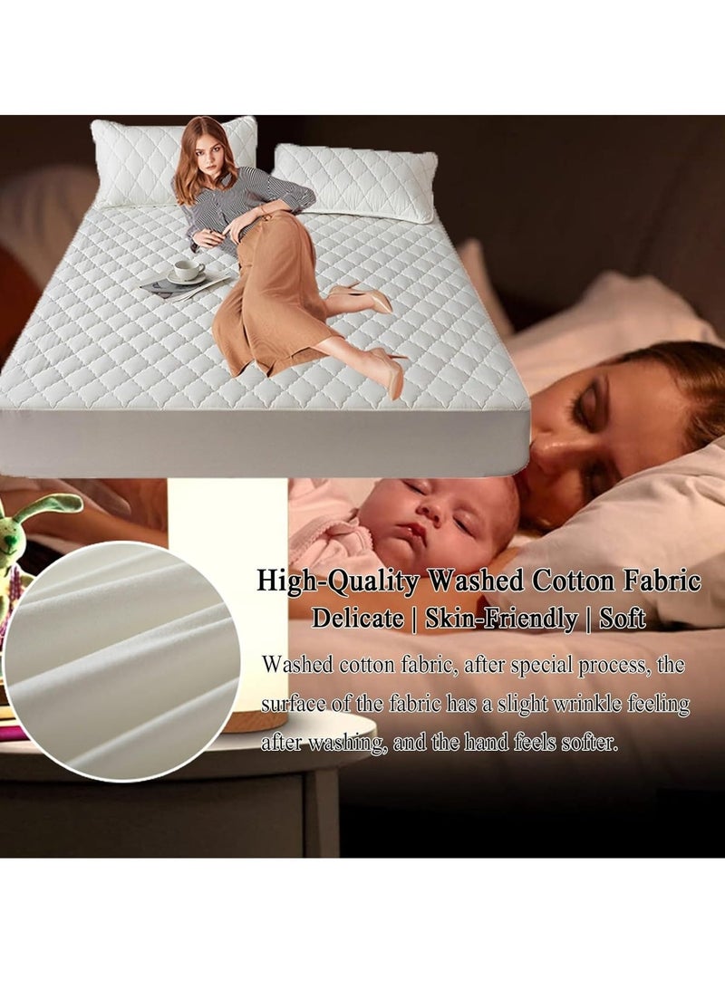 WALALLA Hypoallergenic Breathable Waterproof Cotton Mattress Protector, Noiseless Soft Mattress, Cover Bed Cover, Mattress Pad with Deep Pocket - Image 4