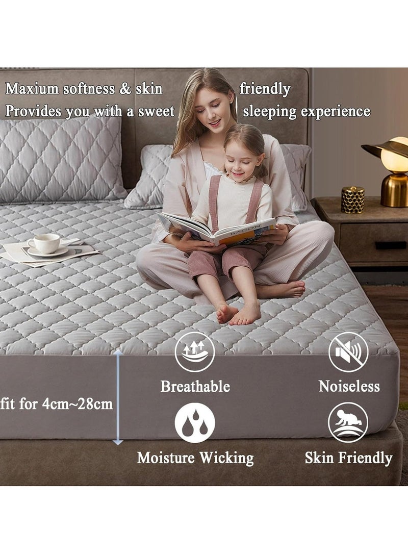 WALALLA Hypoallergenic Breathable Waterproof Cotton Mattress Protector, Noiseless Soft Mattress, Cover Bed Cover, Mattress Pad with Deep Pocket - Image 2