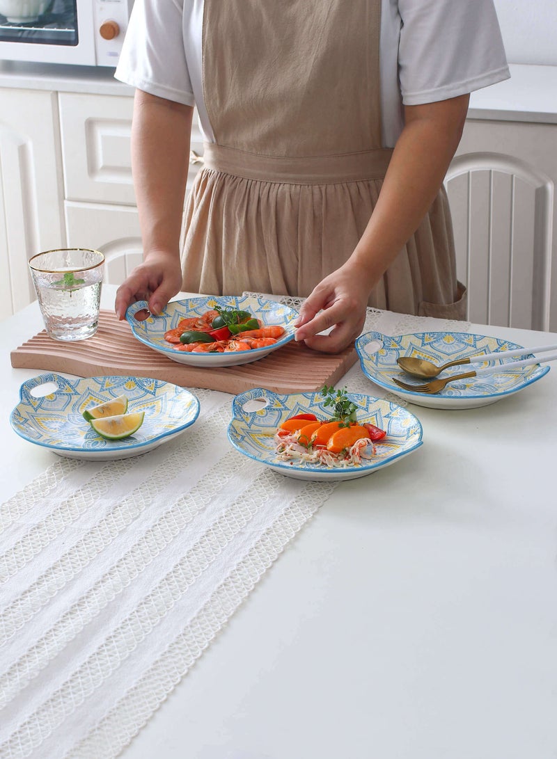 Shuer 4-Piece Hand Painted Round Ceramic Dinner Plates  23.5x20x4cm - Image 4