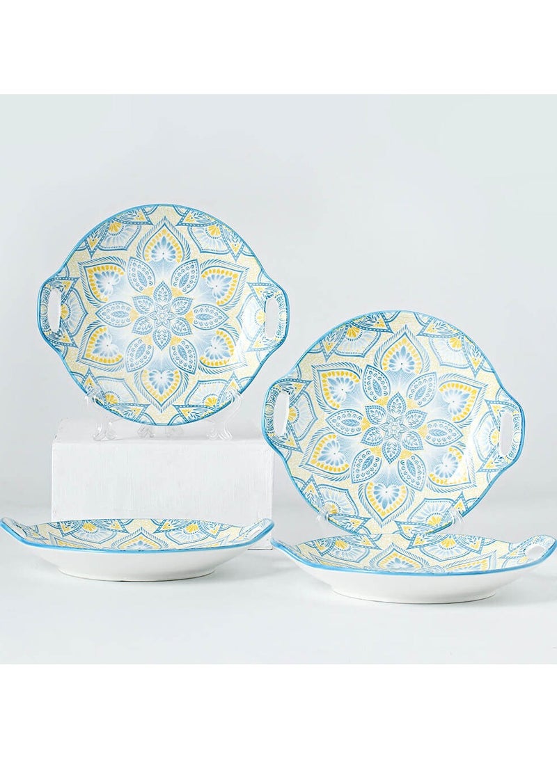 Shuer 4-Piece Hand Painted Round Ceramic Dinner Plates  23.5x20x4cm - Image 2