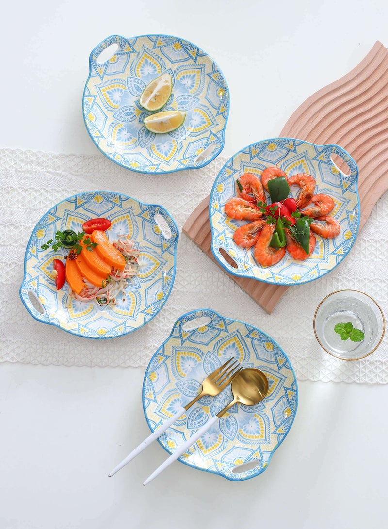 Shuer 4-Piece Hand Painted Round Ceramic Dinner Plates  23.5x20x4cm - Image 3