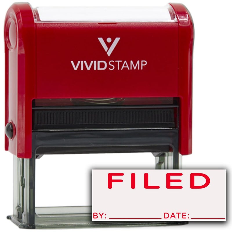 Pacific Stamp and Sign Filed by Date Self Inking Rubber Stamp Red Ink Large