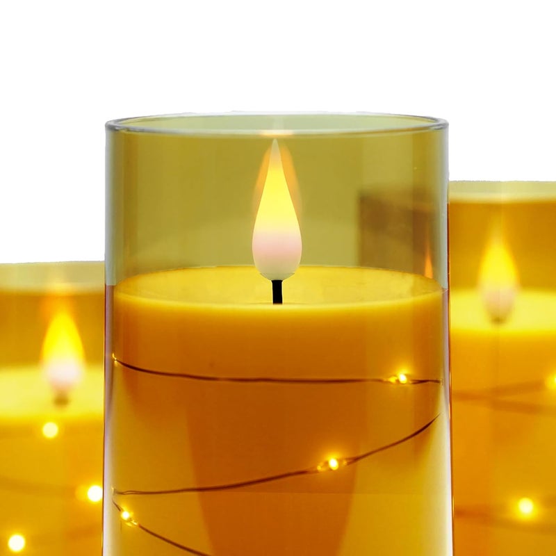 LTETTES 3 Set H456 x D3 LED String Light Inbuild Acrylic Fiber Glass Flameless Electric CandlesGold Color Battery Powered with Remote for Home Decor Birthday Gifting Wedding Festivals - Image 4