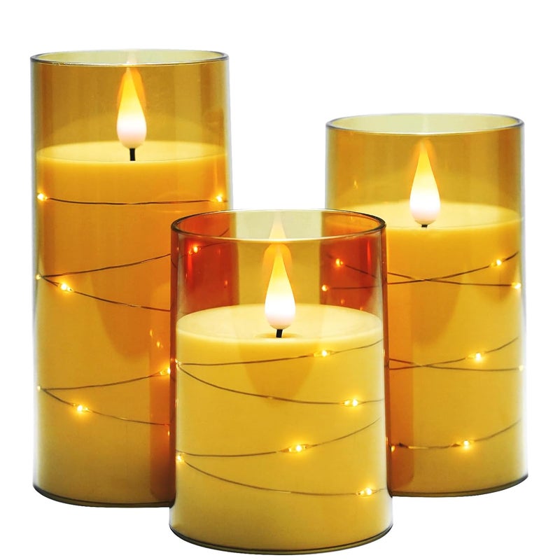 LTETTES 3 Set H456 x D3 LED String Light Inbuild Acrylic Fiber Glass Flameless Electric CandlesGold Color Battery Powered with Remote for Home Decor Birthday Gifting Wedding Festivals - Image 2