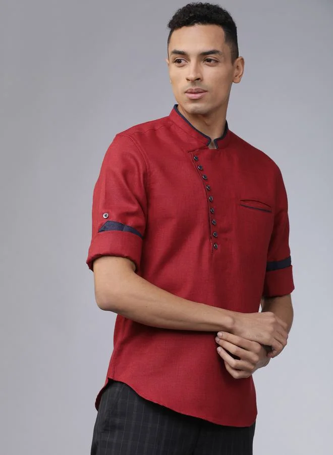 HIGHLANDER Mandarin Collar Slim Fit Shirt with Chest Placket by Styli