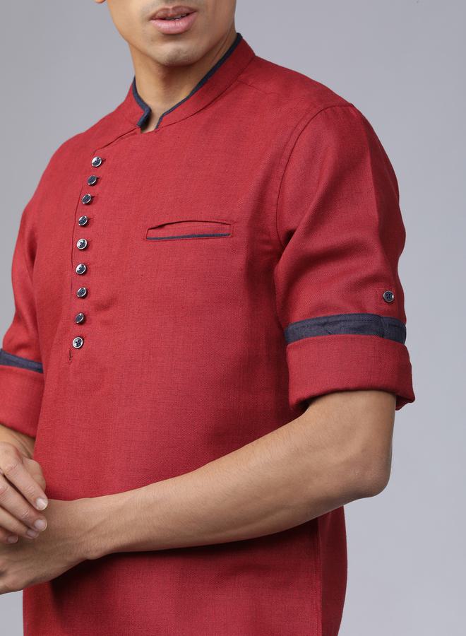 HIGHLANDER Mandarin Collar Slim Fit Shirt with Chest Placket - Image 3