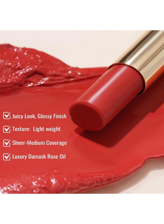 Oulac Oulac Moisturising Lipstick Red - Moisture Shine Hydrating Lipstick & Tinted Lip Balm for Dry Lips, Medium Coverage Lip Colour | Juicy Look, Glossy Finish, Vegan, Cruelty-Free, Femme Fatale (01)  - Image 4