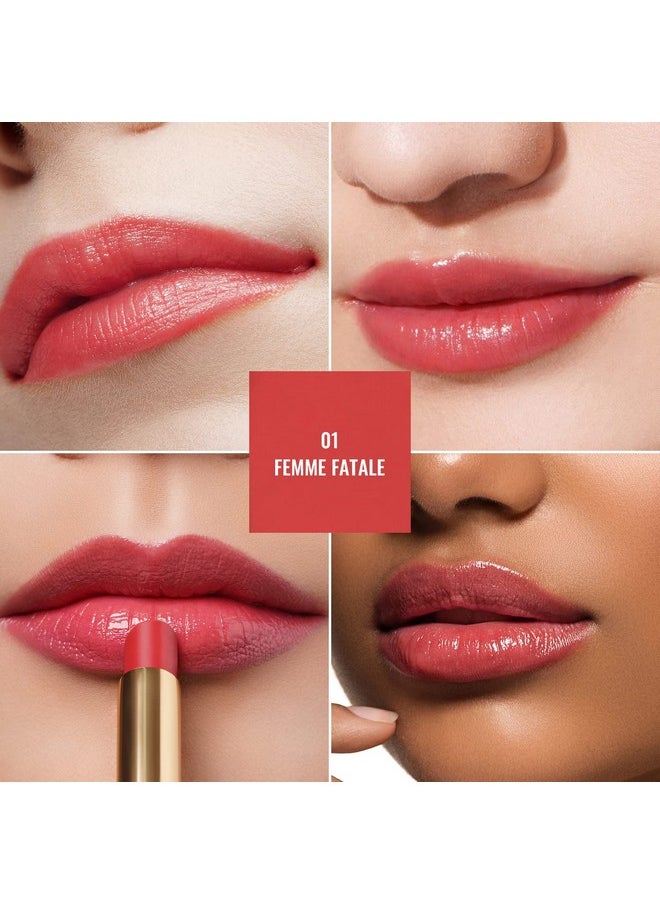 Oulac Oulac Moisturising Lipstick Red - Moisture Shine Hydrating Lipstick & Tinted Lip Balm for Dry Lips, Medium Coverage Lip Colour | Juicy Look, Glossy Finish, Vegan, Cruelty-Free, Femme Fatale (01)  - Image 3