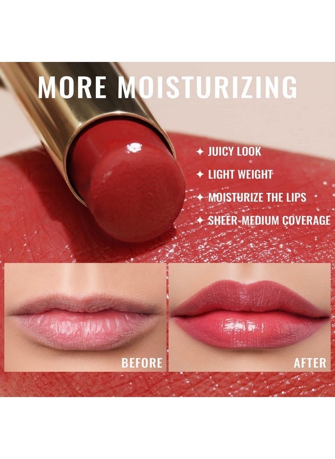 Oulac Oulac Moisturising Lipstick Red - Moisture Shine Hydrating Lipstick & Tinted Lip Balm for Dry Lips, Medium Coverage Lip Colour | Juicy Look, Glossy Finish, Vegan, Cruelty-Free, Femme Fatale (01)  - Image 5