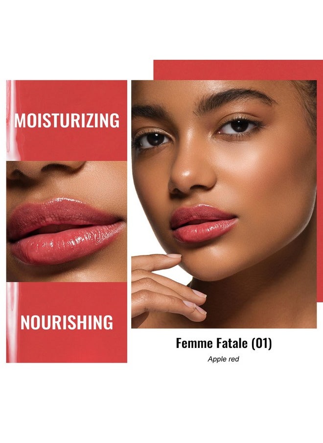 Oulac Oulac Moisturising Lipstick Red - Moisture Shine Hydrating Lipstick & Tinted Lip Balm for Dry Lips, Medium Coverage Lip Colour | Juicy Look, Glossy Finish, Vegan, Cruelty-Free, Femme Fatale (01)  - Image 2