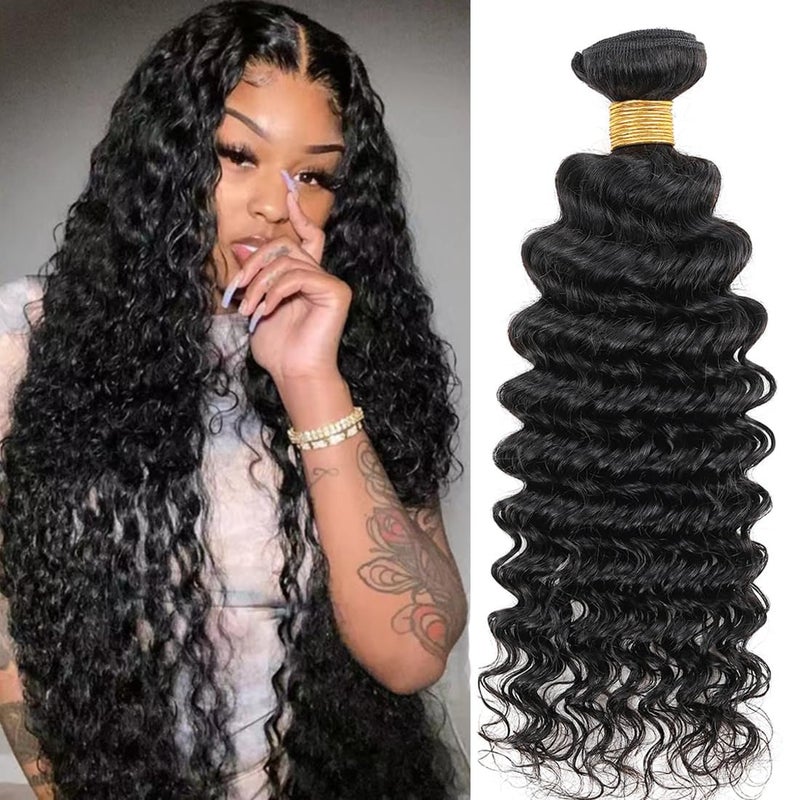 Human Hair Bundles Brazilian Deep Wave One Bundle 22inch 12A 100 Unprocessed Virgin Human Hair Deep Wave Curly Water Wave Wet and Wavy Weave Raw Bundles Deals Natural Black