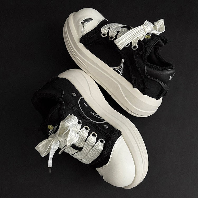 Celebrity-Inspired Smiley Face Chunky Shoes, Unisex Autumn Thick-Soled Height-Increasing Canvas Shoes, Casual Couple Shoes, Women''s Shoes - Image 5
