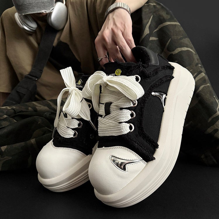 Celebrity-Inspired Smiley Face Chunky Shoes, Unisex Autumn Thick-Soled Height-Increasing Canvas Shoes, Casual Couple Shoes, Women''s Shoes - Image 4