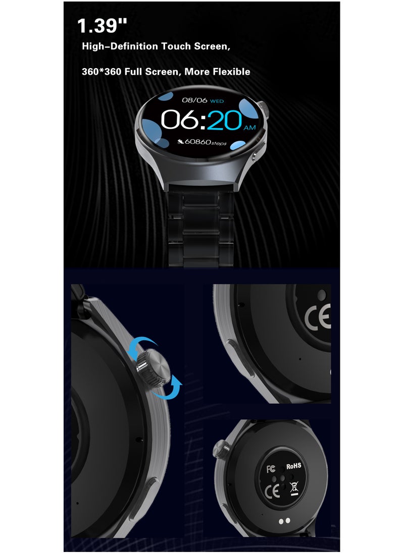 V19 1.39" HD TFT Display Smartwatch IP68 Waterproof 15-Level Heart Rate Compatible with Android & iOS Bluetooth Calling 100+ Sports Modes Health Suite Custom Watch Faces Black