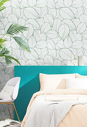 Kitico Peel and Stick Wallpaper Leaf Removable Leaf Contact Paper Green Leaf Self Adhesive Wallpaper Waterproof Leaves Wall Paper for Bedroom Vinyl Roll 17.7''x78.7'' - Image 4