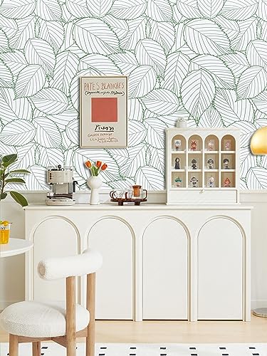 Kitico Peel and Stick Wallpaper Leaf Removable Leaf Contact Paper Green Leaf Self Adhesive Wallpaper Waterproof Leaves Wall Paper for Bedroom Vinyl Roll 17.7''x78.7'' - Image 2