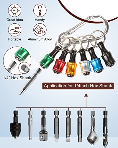 katerk 6 pcs 1/4 inch Hex Shank Aluminum Alloy Screwdriver Bits Holder, Light-weight Quick-change Extension Bar Keychain Drill Screw Adapter Change Portable (With Silver Carabiner) - Image 2