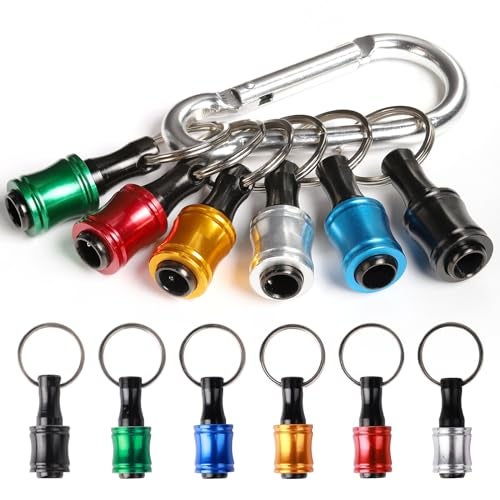 katerk 6 pcs 1/4 inch Hex Shank Aluminum Alloy Screwdriver Bits Holder, Light-weight Quick-change Extension Bar Keychain Drill Screw Adapter Change Portable (With Silver Carabiner) - Image 1