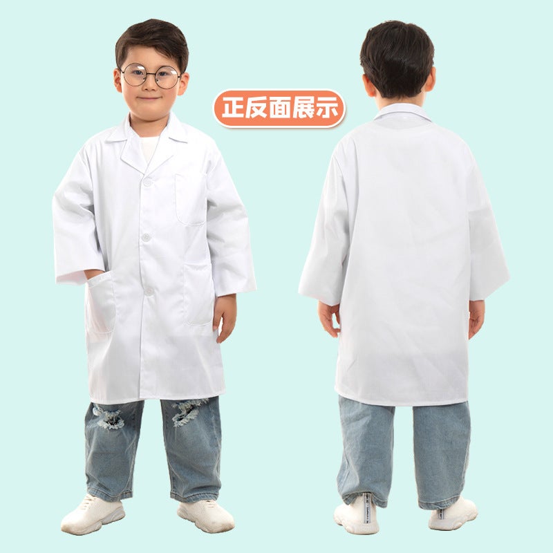 Primary School Students' Work Role-Playing Clothes, Kidsren'S White Coats, Doctor'S Clothes, Kidsren'S Science Experiment Clothes, Polyester-Cotton Kindergarten - Image 5