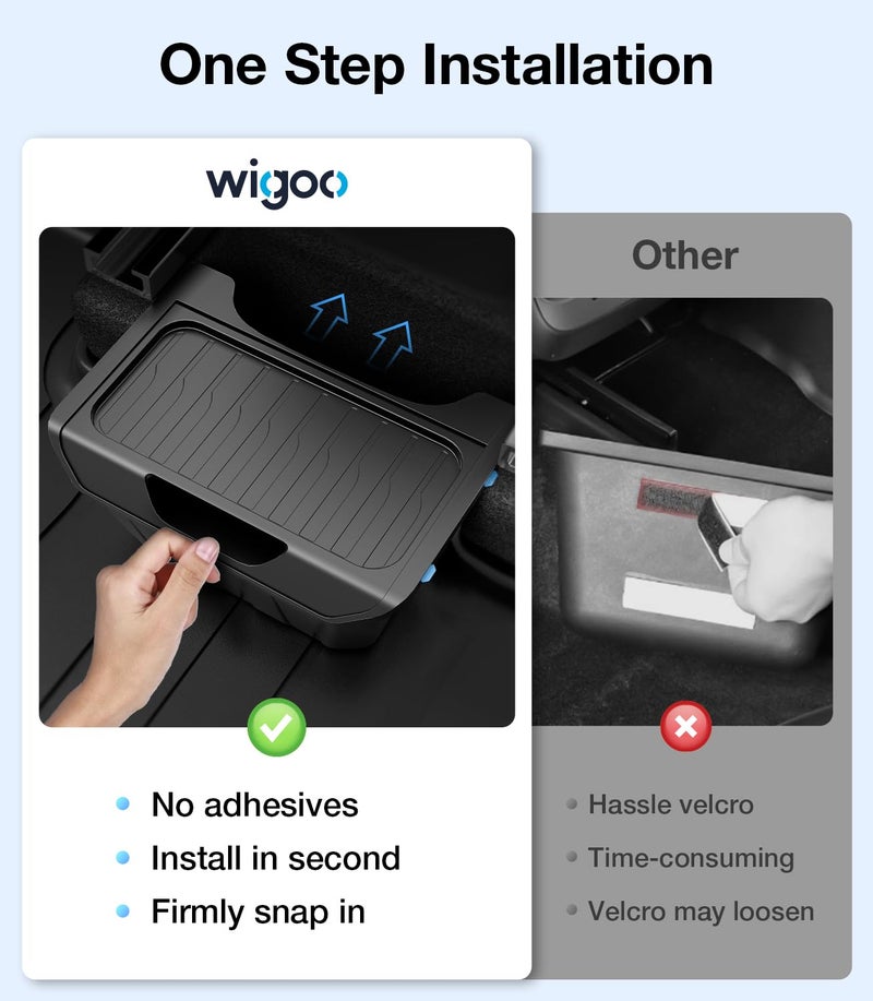 Wigoo 2025 Upgrade Tesla Model Y Accessories Rear Center Console Organizer [Partitioned Storage & Stable Installation] Backseat Storage Box for Tesla Model Y 2020~2025 (Not Fit New Model Y) - Image 3