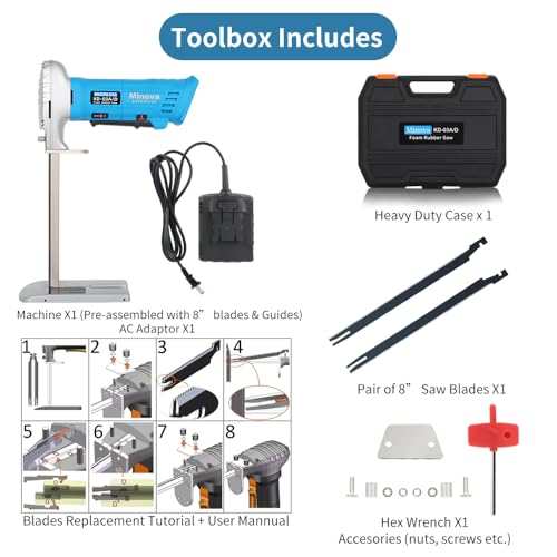 MINOVA Brushless Foam Rubber Cutter 8” Kit, Cutting of All Densities of Rubber, upholstery foam cushion & Flexible Plastic Foam, Heavy-Duty Cutting Tool, Designed for Fast (Corded) - Image 5