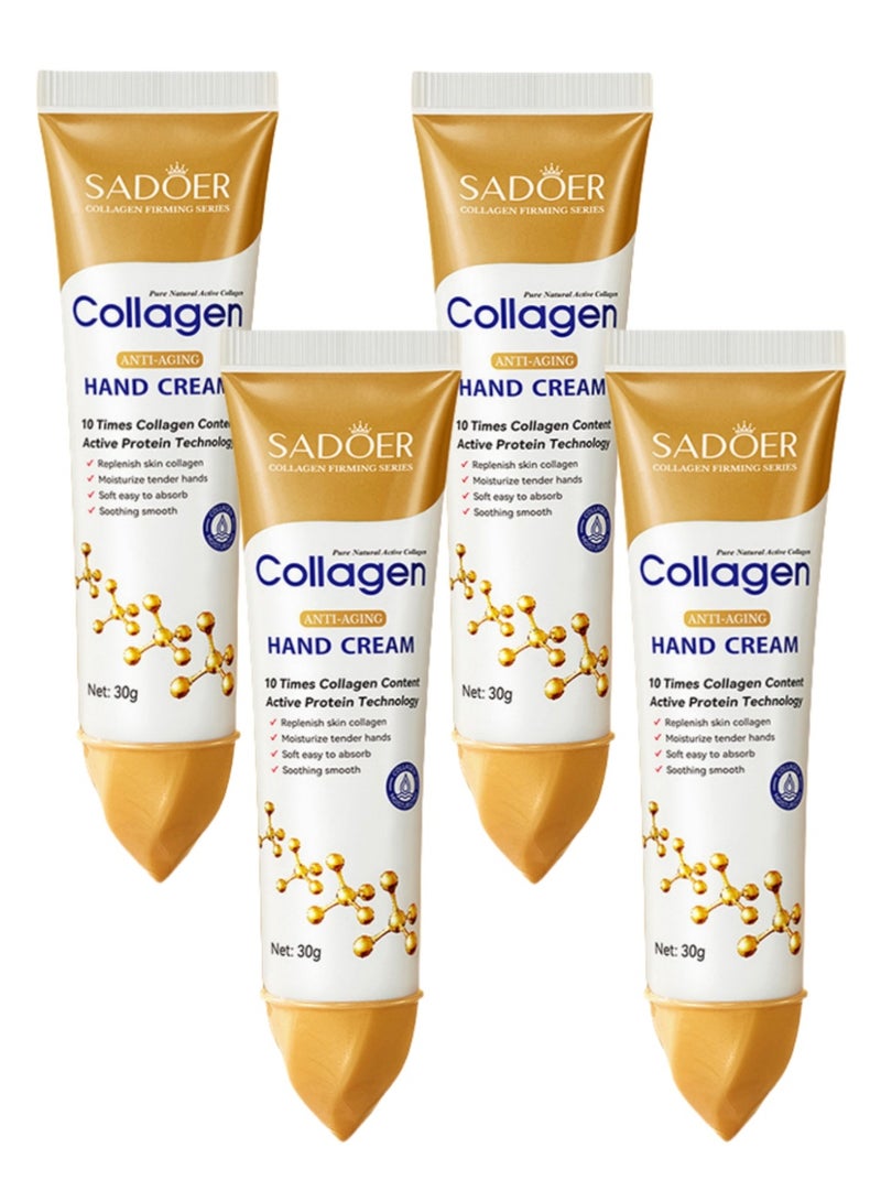 SADOER 4-PACKS Collagen Anti Wrinkle Hand Cream, Nourishing Whitening Moisturizing Skin Care Cream, Fast Absorbing Anti Ageing Hand Cream, Smooth And Soft Skin Crack Repair Cream To Remove Wrinkles Darkness 30g*4 - Image 1