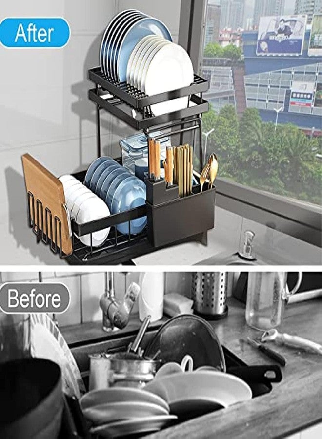 Earwig Dish Drainer, Kitchen Countertops with Drainer Utensil Holder and Cup HolderDish Drying Rack, 2 Tier Dish Racks for Kitchen Counter,Carbon Steel,Detachable Dish Drainer Organizer (Rack 11) - Image 5
