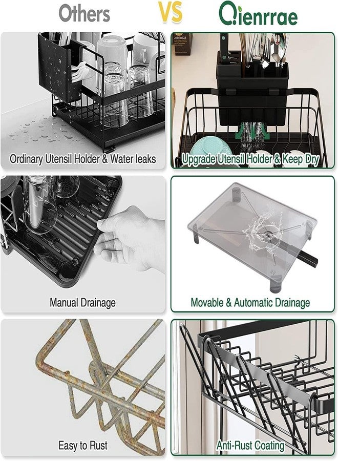 Earwig Dish Drainer, Kitchen Countertops with Drainer Utensil Holder and Cup HolderDish Drying Rack, 2 Tier Dish Racks for Kitchen Counter,Carbon Steel,Detachable Dish Drainer Organizer (Rack 11) - Image 4