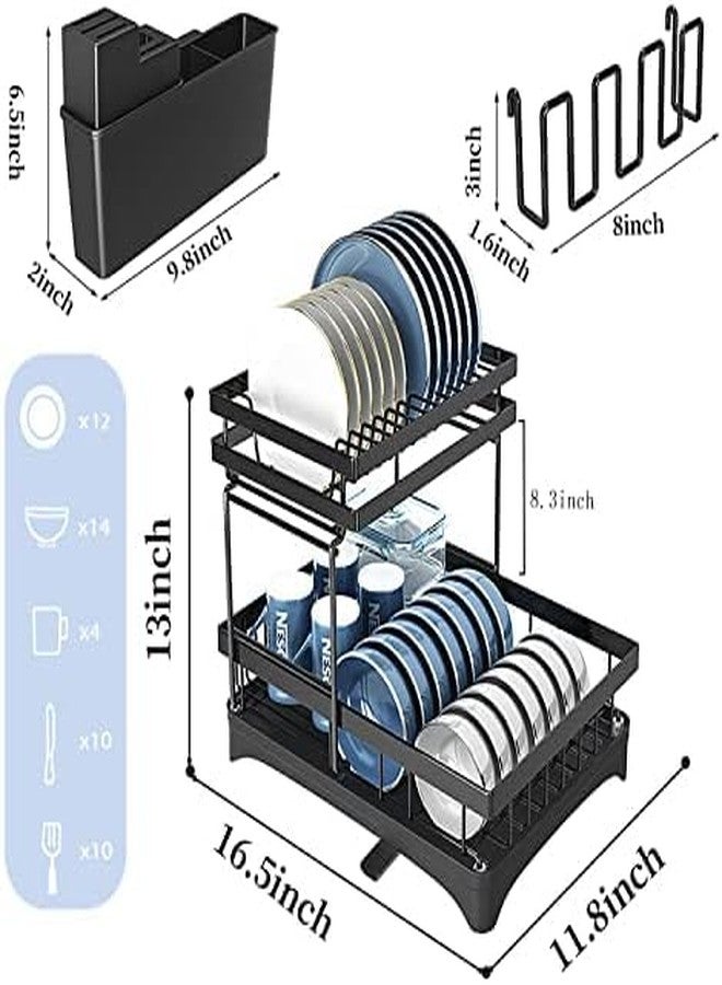 Earwig Dish Drainer, Kitchen Countertops with Drainer Utensil Holder and Cup HolderDish Drying Rack, 2 Tier Dish Racks for Kitchen Counter,Carbon Steel,Detachable Dish Drainer Organizer (Rack 11) - Image 3
