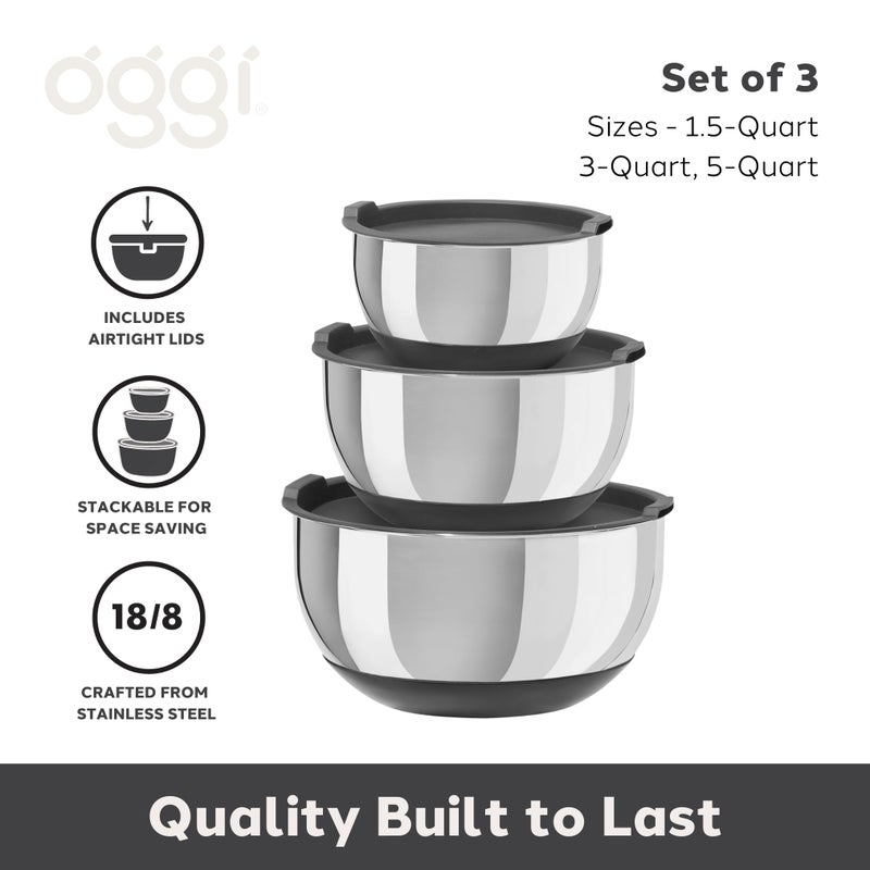 Oggi Stainless Steel 3-Piece Bowl Set with Lids  (7287.0) - Image 2