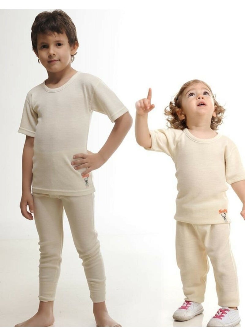 Hasyün - 500 Kids Short Sleeve Wool Thermal Undershirt-Cream - Image 1