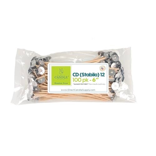 Direct Candle Supply Candle Wicks for Candle Making | 6 inch Stabilo CD 12 Wicks | 100pcs of Cotton Wicks for Candles and Candle Making Supplies, White - Image 1