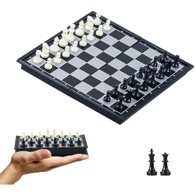 ريحني TRAVEL MAGNETIC CHESS MINI SET-7.9'', FOLDING CHESS BOARD GAME, EDUCATIONAL TOYS/GIFT FOR KIDS AND ADULTS (MINI CHESS BOARD SET-BLACK PIECES) - Image 1