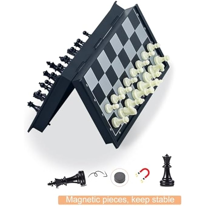 ريحني TRAVEL MAGNETIC CHESS MINI SET-7.9'', FOLDING CHESS BOARD GAME, EDUCATIONAL TOYS/GIFT FOR KIDS AND ADULTS (MINI CHESS BOARD SET-BLACK PIECES) - Image 4