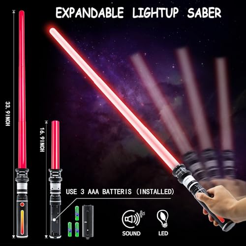 KEGOZ 3 Packs 3 Colors Light Sabers with FX Sound Motion Sensors for Kids Expandable Handle Light up Sword for Halloween Xmas Boys Childrens Day Dress Up Parties Costum Galaxy War Fighters and Warriors - Image 5