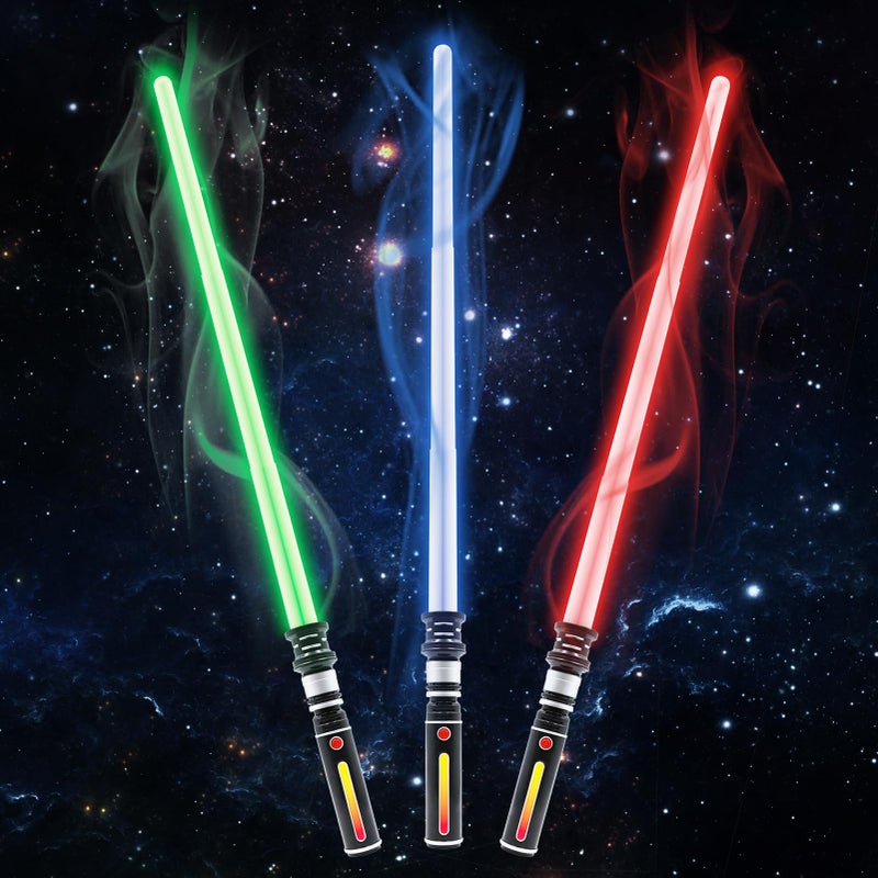 KEGOZ 3 Packs 3 Colors Light Sabers with FX Sound Motion Sensors for Kids Expandable Handle Light up Sword for Halloween Xmas Boys Childrens Day Dress Up Parties Costum Galaxy War Fighters and Warriors - Image 3