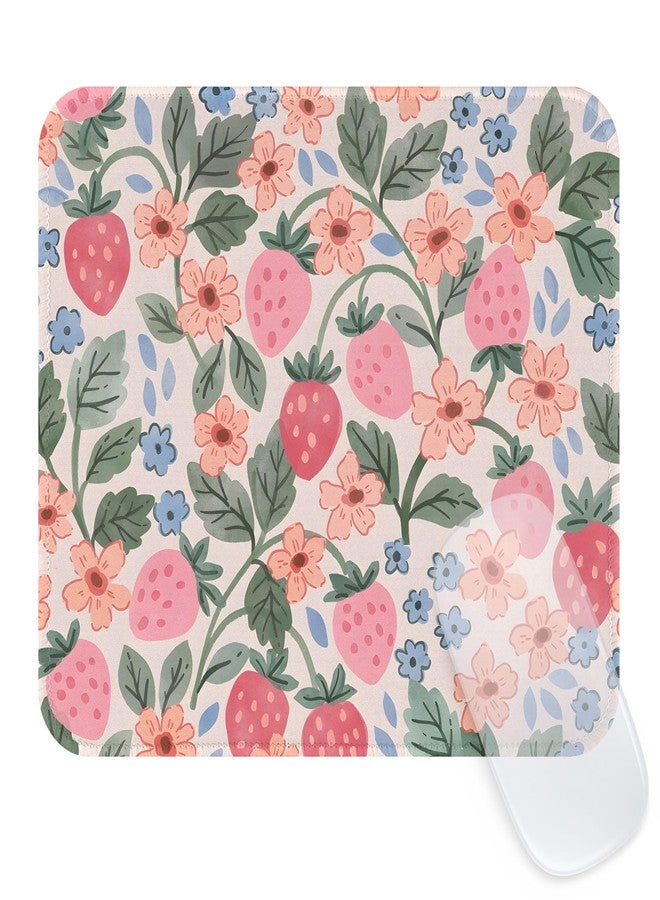 Seorsok Brightly Colored Pink Strawberry Mouse Mat,Premium Textured Mouse Pads for Office Laptop,Washable Square Cute Mousepads with Extended Stitched Edges Non Slip Rubber Base 9.5"x7.8"x0.07" Inch - Image 1