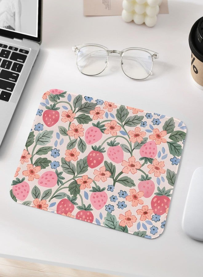Seorsok Brightly Colored Pink Strawberry Mouse Mat,Premium Textured Mouse Pads for Office Laptop,Washable Square Cute Mousepads with Extended Stitched Edges Non Slip Rubber Base 9.5"x7.8"x0.07" Inch - Image 2