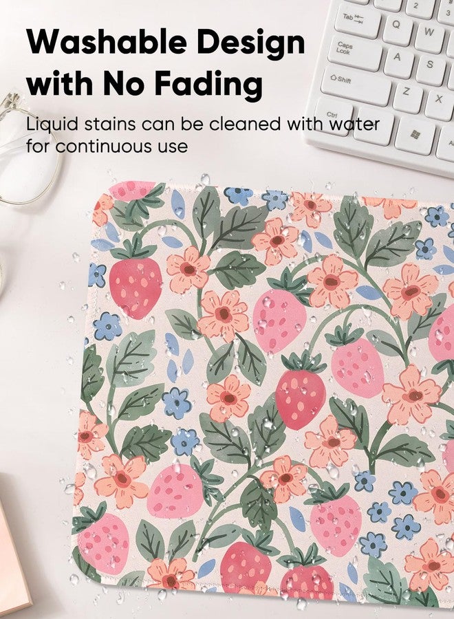 Seorsok Brightly Colored Pink Strawberry Mouse Mat,Premium Textured Mouse Pads for Office Laptop,Washable Square Cute Mousepads with Extended Stitched Edges Non Slip Rubber Base 9.5"x7.8"x0.07" Inch - Image 4