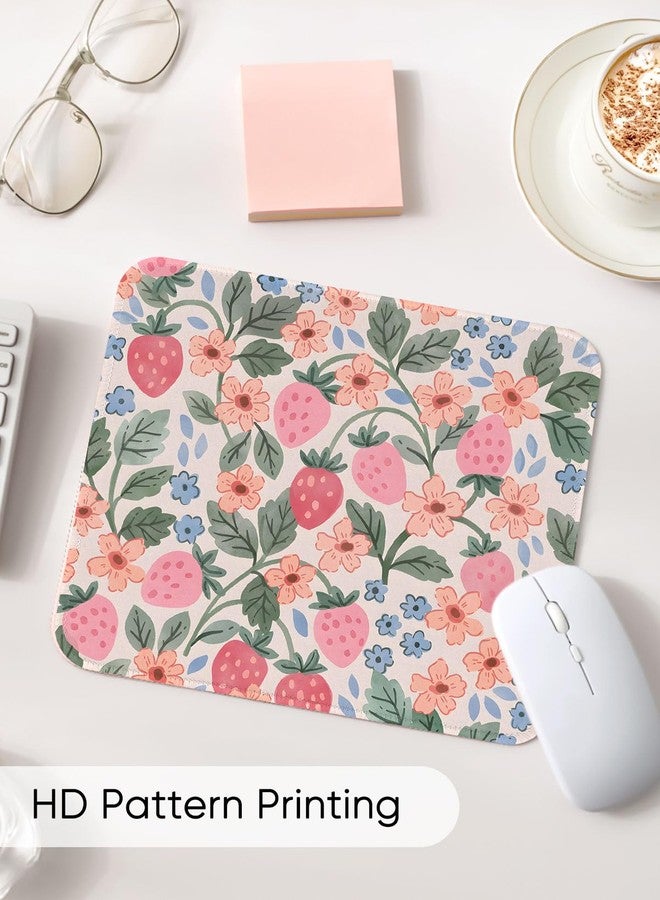 Seorsok Brightly Colored Pink Strawberry Mouse Mat,Premium Textured Mouse Pads for Office Laptop,Washable Square Cute Mousepads with Extended Stitched Edges Non Slip Rubber Base 9.5"x7.8"x0.07" Inch - Image 3