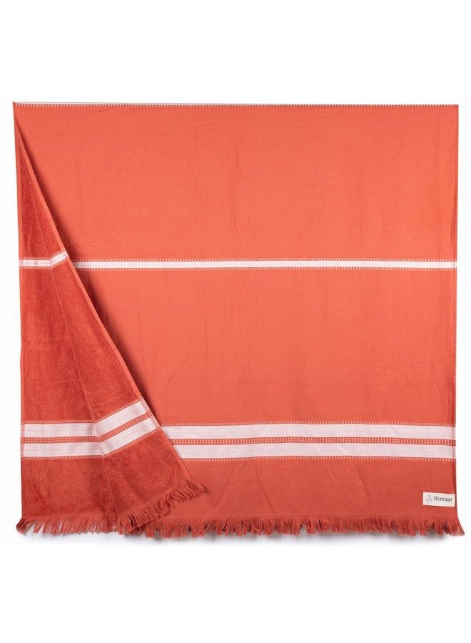 Bersuse 100% Cotton Cascais Terry Peshtemal Turkish Towel, 35x67 Inches, Brick - Image 1