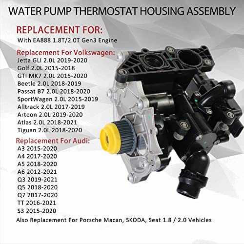 JDMSPEED Water Pump Thermostat Housing Assembly 06L121011B Replacement For Audi A3 A4 A5 S3 TT, Replacement For Volkswagen VW Golf Beetle Passat SportWagen 1.8T 2.0T Replaces 06L121111J 06L121111H - Image 3