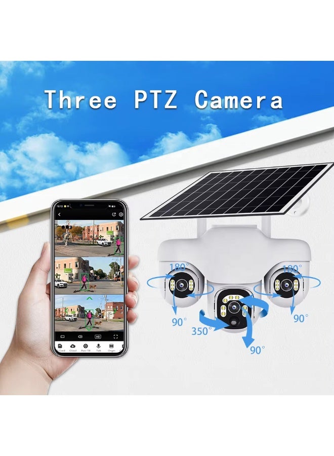 3-Lens Solar Security Camera | 360° PTZ WiFi Outdoor Surveillance Dome | Smart APP Control, AI Motion Tracking, Night Vision, Waterproof Solar-Powered CCTV Camera - Image 2